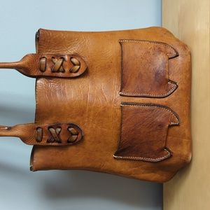 Vintage Terracotta Brown Leather Shoulder Bag / Tote, Damaged & Stained